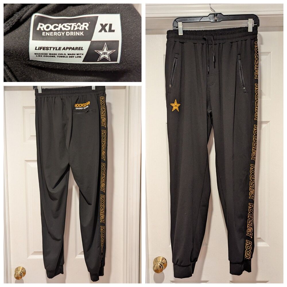 Lounge Streetwear Rockstar Energy Drink Size XL Black & Yellow Jogger Sweatpants